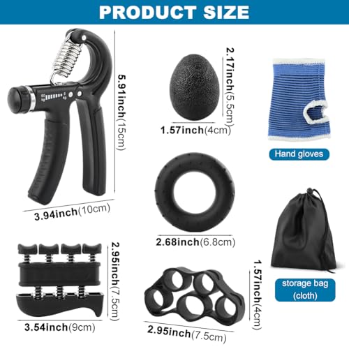 Grip Strength Trainer Kit,5Pcs Adjustable Hand Gripper Strengthener with Storage Bag & Glove,Forearm Strengthener,Finger Exerciser,Stress Ball for Muscle Building Injury Recover - Thumbnail 4