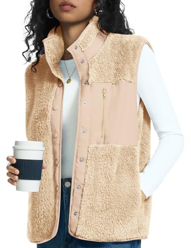 Rapbin Fall Vests for Women 2025 Windproof Buttoned Outerwear Apricot