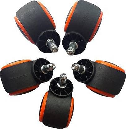 Image of K25 Nylon Heavy-Duty Caster Wheels Set of 5 Multi-Purpose Pin Type Revolving Castor Tyres for Home Office & Gaming Chair (Orange)