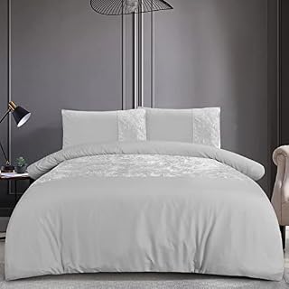 Sleepdown Velvet Cuff Charcoal Grey Panel Band Luxury Soft Cosy Duvet Cover Quilt Bedding Set with Pillowcases - Super King (260cm x 230cm)