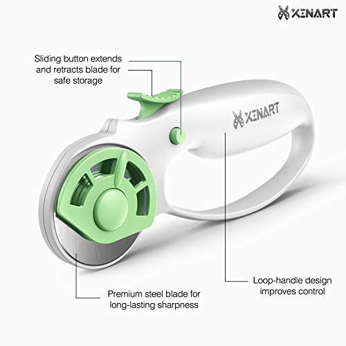 Xinart XQBD45GN 45Mm Rotary Cutter For Fabric Safety Lock Ergonomic Classic Comfort Loop Fabric Small Rotary Cutter For Sewing Quilting Crafting (Extra 2Pcs Replacement Blades Included)-Green thumb #3