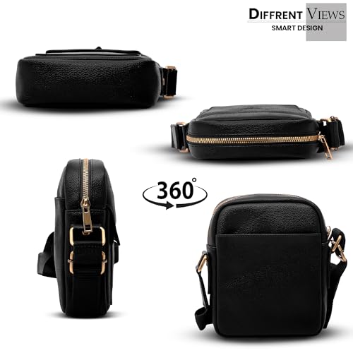 Image of REDHORNS Faux Leather Small Cross Body Sling Bag for Men & Women, 3 Zipper Pockets, Business Messenger Shoulder Bag for Travel, Outdoor, Office - 15X19X5 CM