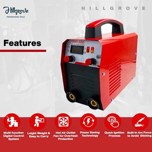 Image of Hillgrove HGCM1210M2 225Amp Arc Force Control, AC, Anti Stick, Hot Start Function Rod Digital Display IGBT Based VRD Technology MMA Inverter Welding Kit Machine
