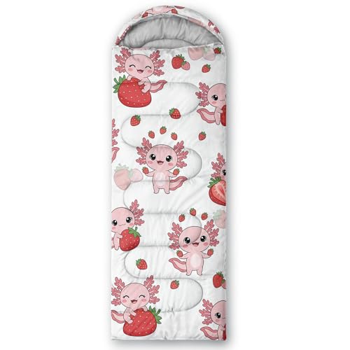 Image of QOOMO Axolotl Cute Camping Sleeping Bags,3 Season Warm & Cool Weather,Lightweight,Waterproof Sleeping Bags for Adults & Kids,Traveling,and Outdoors
