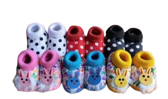 Anti Slip Sole Unisex Infant baby Booties First Walking Soft Fabric Shoes For Newborn Kids Multicolor Set Of 3 Pair-image-2