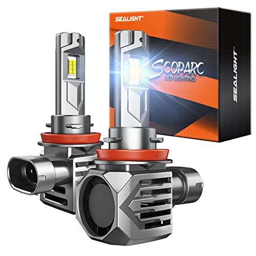 SEALIGHT Brightest H11 LED Bulbs, 33000 Lumens 900% Brighter Than OEM, S7S Wireless H8 H9 LED Light Bulbs 6500K Cool White Plug and Play Halogen Replacement - Pack of 2