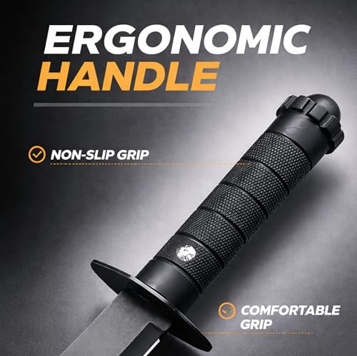 Image of Long Black Kitchen Knife with Protective Sheath | Carbon Steel Vegetable & Meat Cutting Knife | Multipurpose Chef Utility Knife