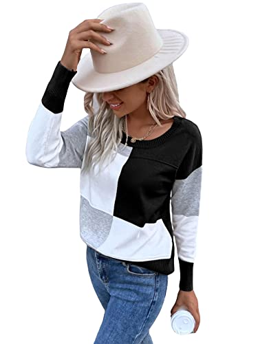 SOLY HUX Women's Casual Color Block Long Sleeve Crewneck Pullover Top Sweater