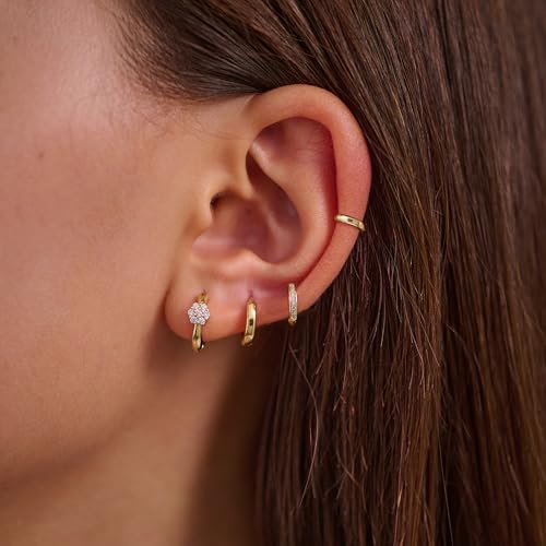 Image of 4Pairs Statement Gold Hoop Earrings for Women Trendy,Surgical Steel Gold Plated Hoop Hypoallergenic Earrings Set,Titanium Hoops Earring Stacks,CZ Cartilage Huggie Hoops Earring Gifts for Girlfriend