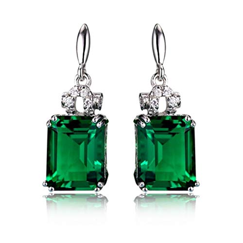 Zhx Plated 925 Silver Emerald Ear Pendant Color Treasure Jewel Tourmaline Earring Female Jewelry Emerald one Size