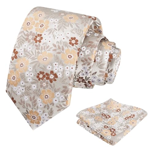 Image of Alizeal Mens 3.15'' Natural Flower Pattern Tie with Floral Pocket Square Set