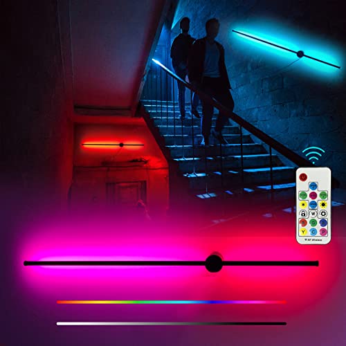 BRIMETI RGB Applique Murale Longue Interieur 60cm, LED Lampe Noir Rotative Luminaire Design Moderne Réglable 9W avec Télécommande,Éclairage Couleur Mural Deco,pour Gaming Couloir Salon Escalier Cover