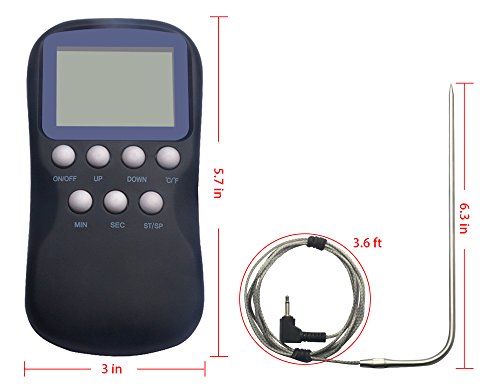 Hotloop Digital Oven Thermometer & Timer with High/Low Temperature Alarm for Candy/Yogurt Making, Deep Frying, Baking & Cooking Meat Thermometer for BBQ Grill with Probe
