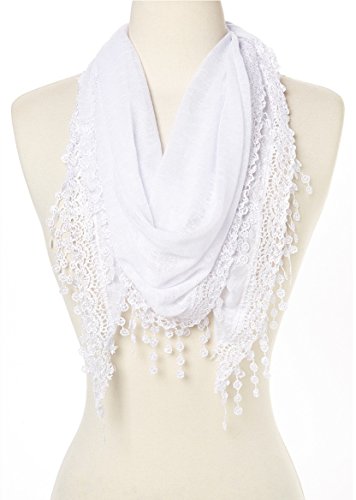 Cindy & Wendy Lightweight Triangle Floral Fashion Lace Fringe Scarf Wrap for Women2