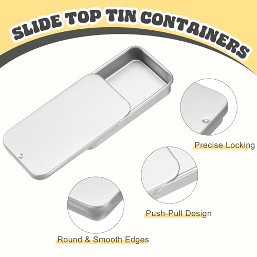 Image of uxcell 10Pcs Slide Top Tin Containers, Mini Metal Empty Tins Box with Sliding Lids, 2.4 inchx1.3 inchx0.4 inch Rectangular Storage Organizers for Lip Balm, Solid Perfume, Small Items, Frosted Silver