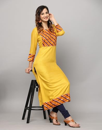 Image of Round Neck Front Yoke Lace Attached Straight Cut Kurta