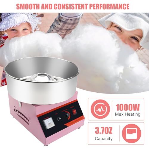 Cotton Candy Machine Commercial, 1000W Professional Cotton Candy Maker Machine with Stainless Steel Bowl, Sugar Scoop and Fuse, Electric Candy Floss Maker for Home Kids Birthday, Family Party, Pink - Thumbnail 3