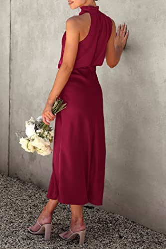Image of PRETTYGARDEN Women's 2026 Summer Satin Dress Elegant Sleeveless Mock Neck Cocktail Party Maxi Dresses