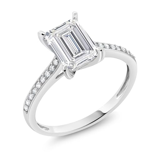Gem Stone King 10K White Gold IGI Certified Lab Grown Diamond Engagement Ring For Women | 2.18 Cttw | Center Emerald Cut Diamond 2 Ct | E-F Color | VS1-VS2 Clarity | Available in Size 5 to 102