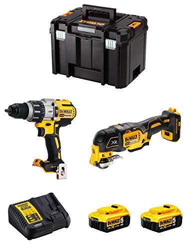 Dewalt Kit Dwk219 (Trapano A Percussione Dcd996 + Utensile Multifunzione Dcs355 + 2 Batterie 5,0 Ah + Caricabatterie + Tstak Vi)