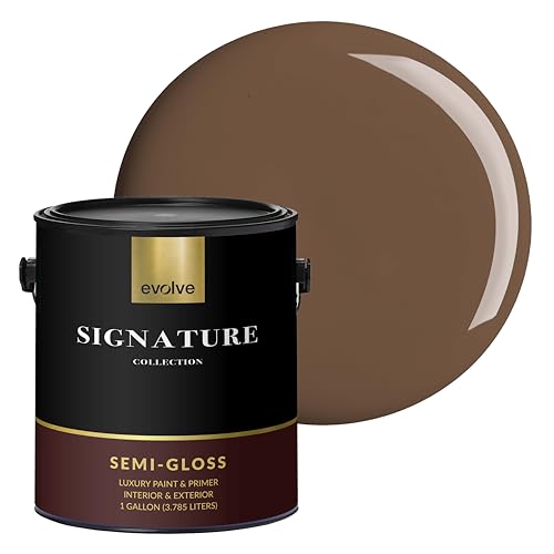 EVOLVE Signature Collection Luxury Interior Paint & Primer, Semi-Gloss Sheen (Turffle Brown), 1 Gallon – Premium One-Coat Coverage, Low VOC, Low Odor, Washable Finish for Walls, Ceilings & Trim