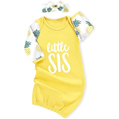 Image of AMAWMW Newborn Baby Girl Little Sister Sleeper Gown Stripe Long Sleeve Nightgown Pajamas Gifts Stuff Essential Outfit