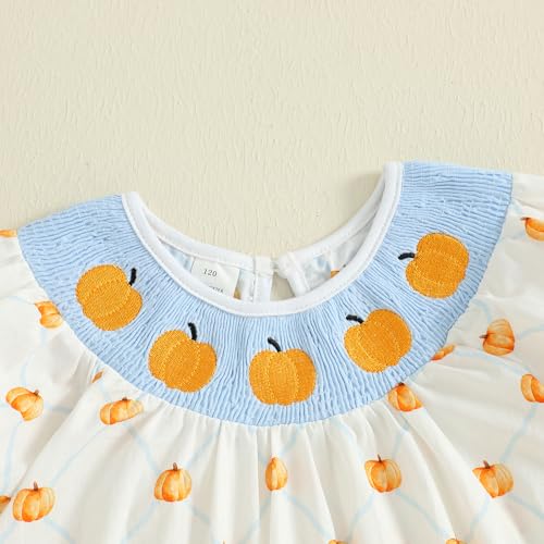 Toddler Baby Girl Smocked Halloween Dress Puff Sleeve Pumpkin Embroidery Dresses Halloween Outfit for Girls4