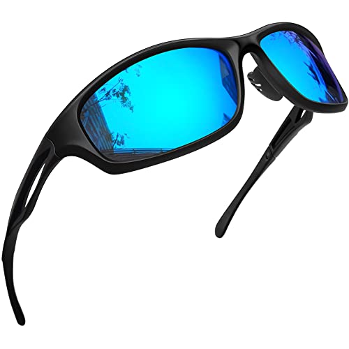 Joopin Polarized Sport Sunglasses UV400 Protection, Trendy Wrap Around Sun Glasses, Lightweight Safety Shades for Men Women Driving Fishing Cycling (Black Mirrored Blue)