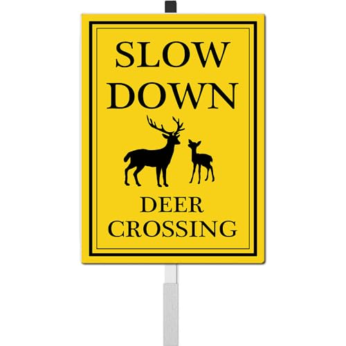 Deer Crossing Sign Slow Down Yard Sign with Stake Rustproof Reflective Aluminum Caution Safety Signs Drive Slowly Watch for Deer Animal Sign for Street Neighborhoods