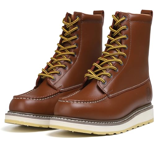 HANDROCK Men's Stylish Classic 8" Soft Moc Toe Leather Work Boot With Non-Slip Wedge Outsole 869944