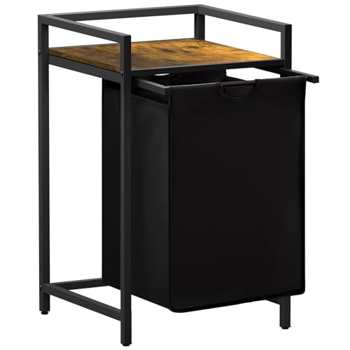 Lifewit Panier a Linge, Meuble Linge Sale avec Étagère en Métal, Corbeille a Linge, Bac à Linge pour Buanderie, Chambres, Salles de Bains, Dortoirs, 69 L, Noir