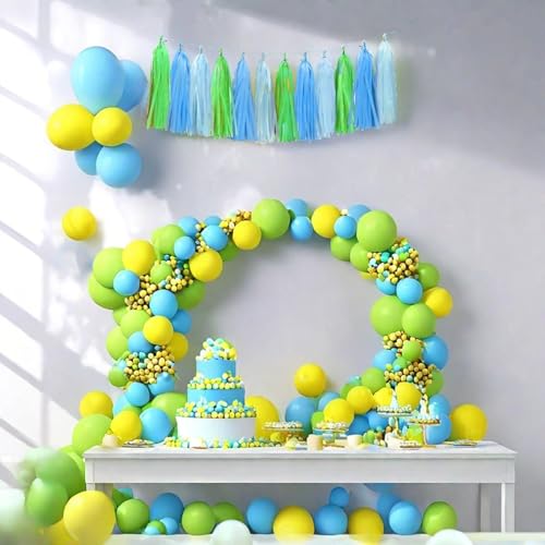 Image of Blue Light Blue and Green Tassel Garland Banner Paper Tassels for Party Decorations,Pack of 15
