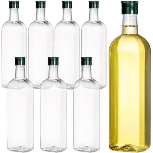 Yopay 8 Pack 32OZ Plastic Empty Bottles with Cap, Long Neck Wine Bottles for Liquor BPA-Free, Reusable Beer Soda Olive Oil Bottle, Leakproof Container for Juice Shaved Ice Flavoring Syrup by Yopay - Used condition - US$17.01