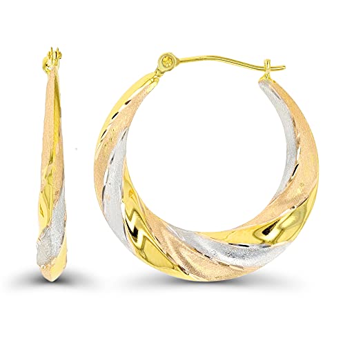 14K Tricolor Gold 3Mm Thick High Polished Swirl Hoop Earrings With Hinged Clasp | 3X25Mm Hoop | Swirl Earrings | Solid Gold Earrings For Women And Girls #TOP6