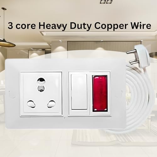 Image of ELEGANT CASA 16 Amp Electric Extension Board with Cord 1 Socket with Safety Shutter, Switch, and Indicator Light for Small and Medium Appliances with 16 Amp Plug Top 3 Core 2.5 mm, 5 Meter Copper Wire