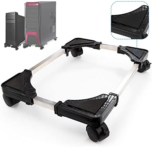 Computer Tower Stand CPU Holder Stand with 4 Mute Caster Wheels，CPU Stand for Gaming pc,Suitable for Most PC Brackets On The Carpet Floor (Black) (Black)