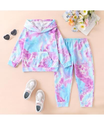 Kids Girls Clothes Cool Girl Print Tie Dye Pullover Sweatshirt and Sweatpants 2 Pieces Outfits Set2