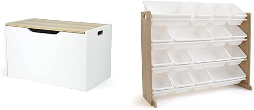 Humble Crew Expedition - Cofre de almacenamiento de juguetes con bisagras con tapa y organizador de juguetes extragrande con 16 contenedores de