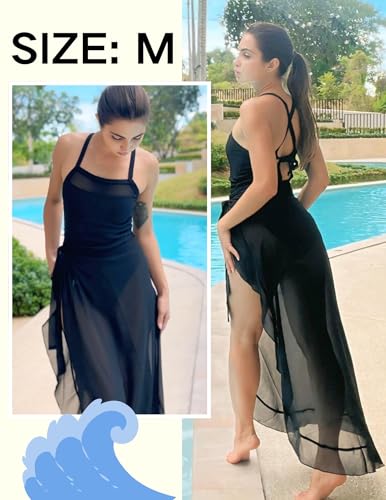 AI'MAGE Women Sarong Ruffle Tie Swimsuit Cover Up Skirt Chiffon Beach Wrap Long Sheer Bathing Suit Cover Ups M/XL2