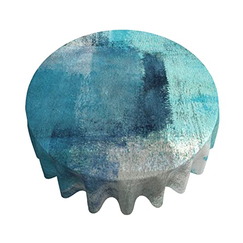 Teal Grey Abstract Art Painting Round Tablecloth Washable Reusable Decoration Table Cover For Kitchen Party 60" #TOP2