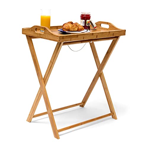 Relaxdays 10019136 Table d'appoint pliante pliable en bambou desserte cuisine plateau amovible H x l x P: 63,5 x 55 x 35 cm Couleur Naturelle