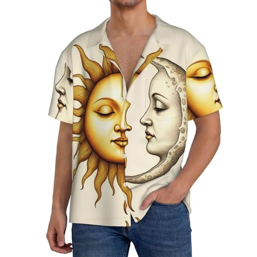 Men's Tropical Camp Shirt Gold Sun Crescent Moon Stars Boho