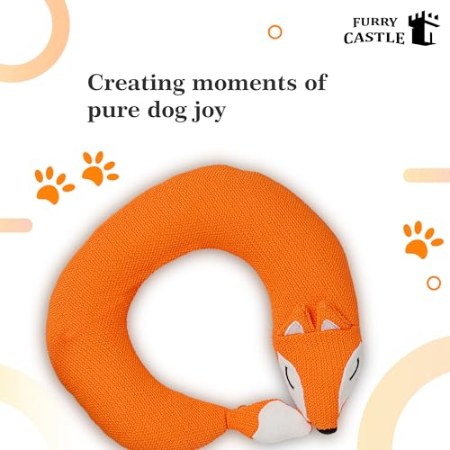 Image of Knitted Round Fox Dog Toy 100% Polyester and Squeakers- Orange