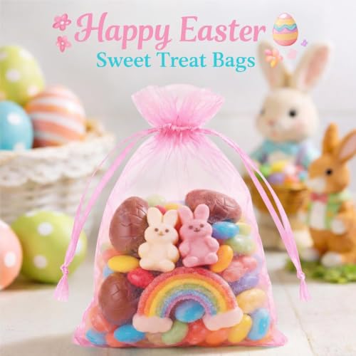 Image of ANZNKU 100PCS Organza Bags 5x7 Multicolor, Small Gift Bags Bulk for Treat Goodie Candy Soap Jewelry Pouch, Sheer Mesh Bag Drawstring for Wedding Birthday Party Favor Baby Shower Graduation (5 Colors)