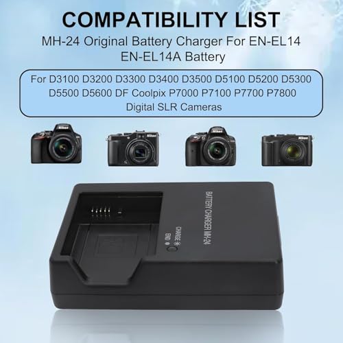 Image of MH-24 Camera Battery Charger for Nikon: EN-EL14 EN-EL14A Wall Quick Charger D5100 D5200 D5300 D5500 D5600 D3100 D3200 D3300 D3400 D3500 P7000 P7100 P7700 P7800 with Cord