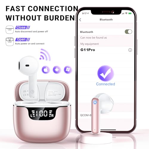 Image of Wireless Earbuds, Bluetooth 5.4 Headphones with 42H Ultralight Ear Buds,Bluetooth Earbuds with 4 ENC Noise Cancelling Mics, HiFi Deep Bass Dual LED Display USB-C, Waterproof Earphones for Android iOS