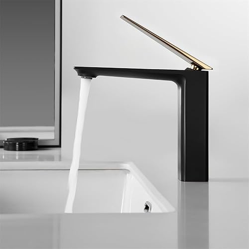 Miniatura 8 de Weirun Grifo de lavabo de latón extra largo para baño, con una sola manija, un agujero, mezclador de tocador, montaje en cubierta, negro mate con