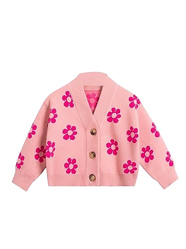 WDIRARA Girl's Floral Printed Button Front V Neck Long Sleeve Casual Cardigan Sweaters
