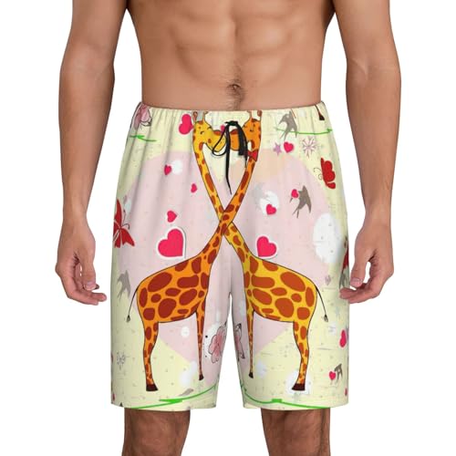 Pantalon de pyjama court homme imprimé girafe et fleur en tissu léger