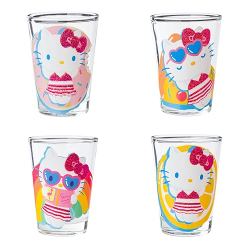 Silver Buffalo Sanrio Hello Kitty Summer Pool Floatie Glitter Lot de 4 mini verres 42,5 g